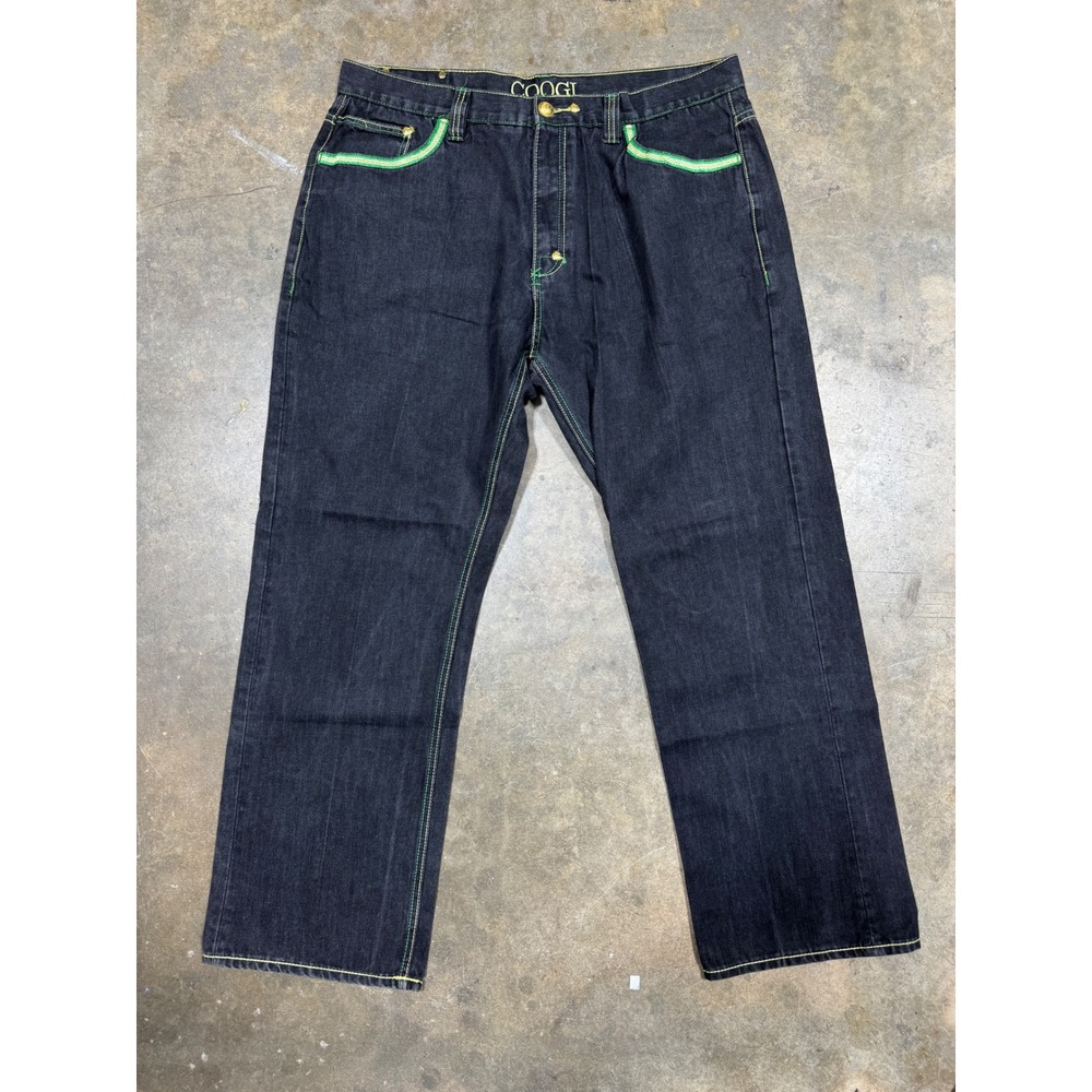 Coogi Jeans Mens 42x35 Black Green‎ Country Club Embroidered Baggy Hip Hop Denim